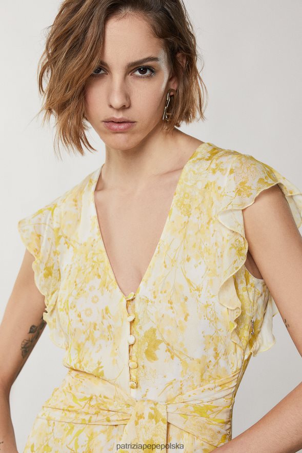 strój Patrizia Pepe żółty kwiat kobiety długa sukienka z wciętą talią 866488299