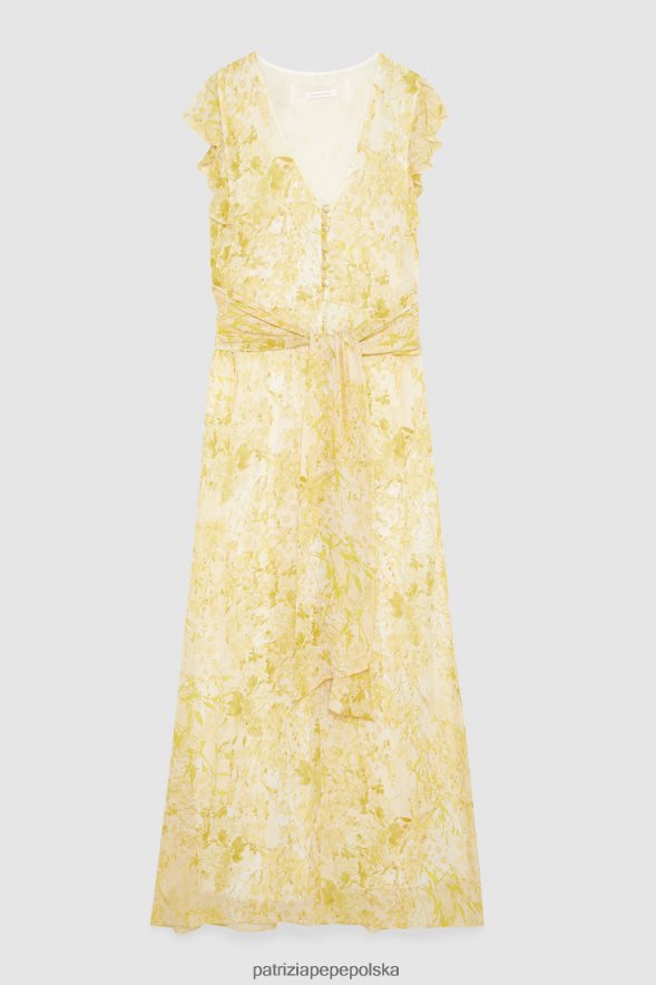 strój Patrizia Pepe żółty kwiat kobiety długa sukienka z wciętą talią 866488299