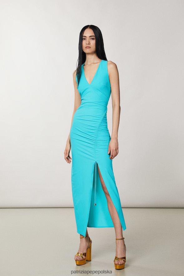 strój Patrizia Pepe wodno-zielona kobiety Dżersejowa sukienka z dekoltem w kształcie litery V 866488205