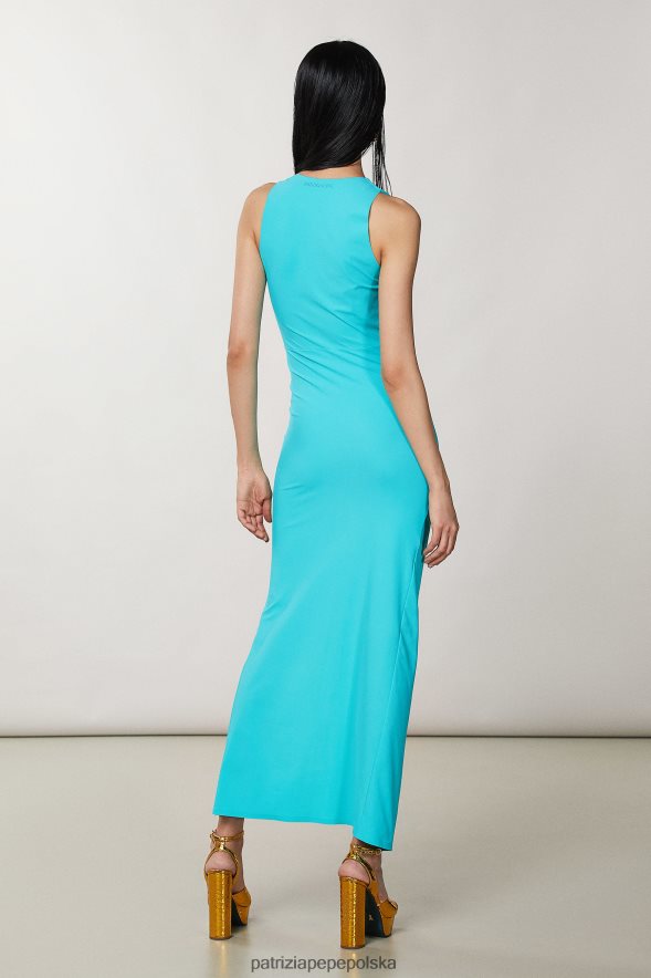 strój Patrizia Pepe wodno-zielona kobiety Dżersejowa sukienka z dekoltem w kształcie litery V 866488205