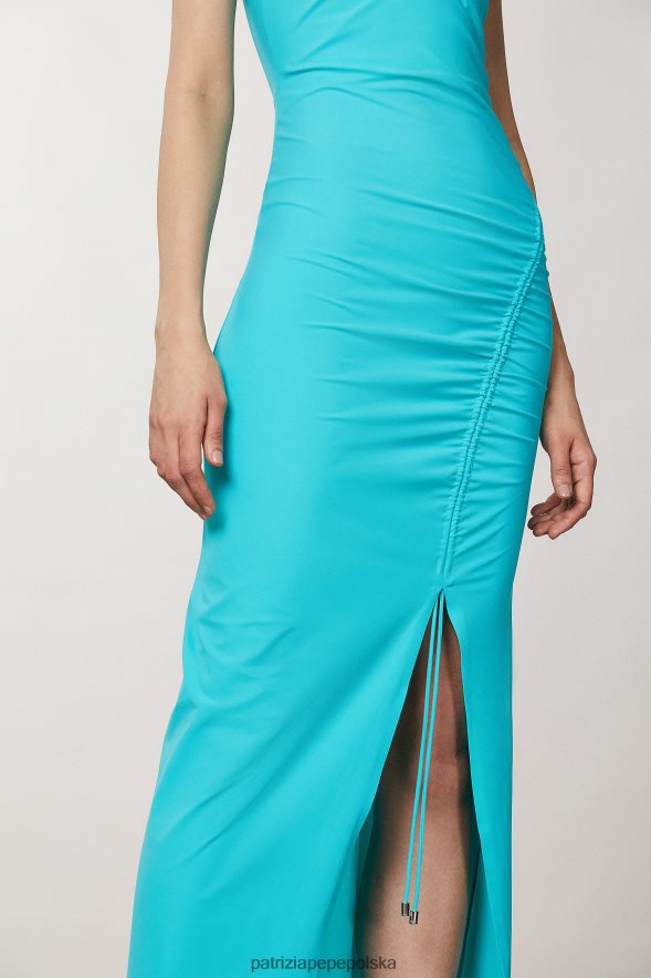 strój Patrizia Pepe wodno-zielona kobiety Dżersejowa sukienka z dekoltem w kształcie litery V 866488205