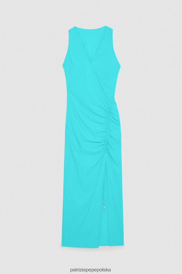 strój Patrizia Pepe wodno-zielona kobiety Dżersejowa sukienka z dekoltem w kształcie litery V 866488205