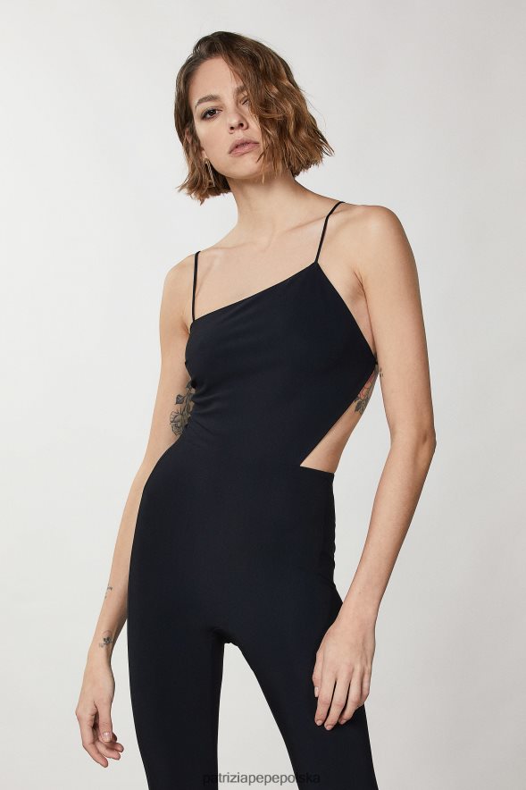 strój Patrizia Pepe Nero kobiety niezbędny kombinezon z asymetrycznym dekoltem 866488326
