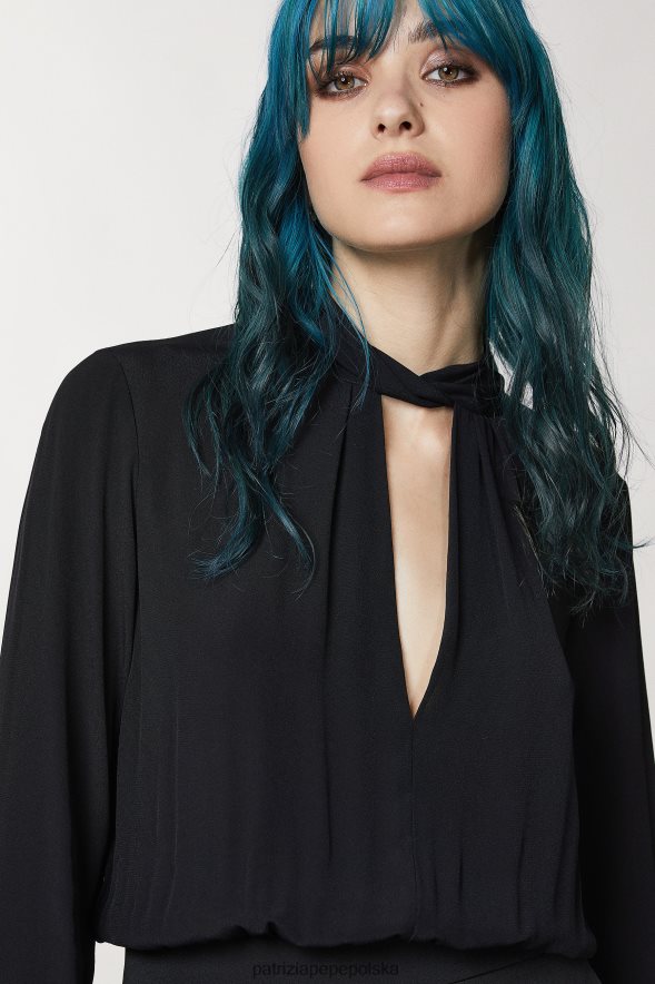 strój Patrizia Pepe Nero kobiety niezbędny kombinezon z krepy 86648818