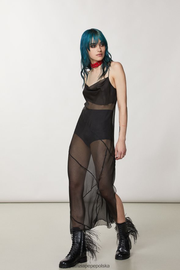 strój Patrizia Pepe Nero kobiety przezroczysta jedwabna sukienka 866488158