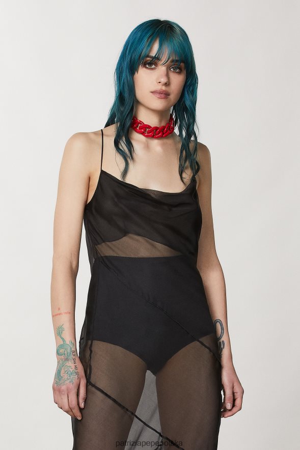 strój Patrizia Pepe Nero kobiety przezroczysta jedwabna sukienka 866488158