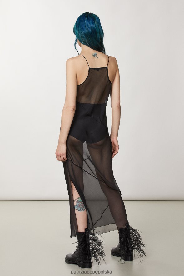 strój Patrizia Pepe Nero kobiety przezroczysta jedwabna sukienka 866488158