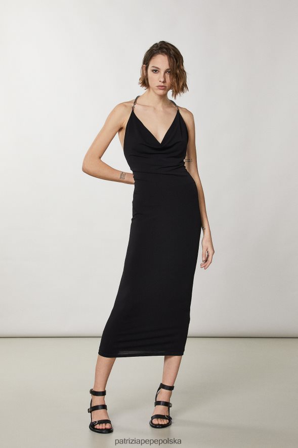 strój Patrizia Pepe Nero kobiety sukienka z dekoltem w kształcie dziurki od klucza 866488338