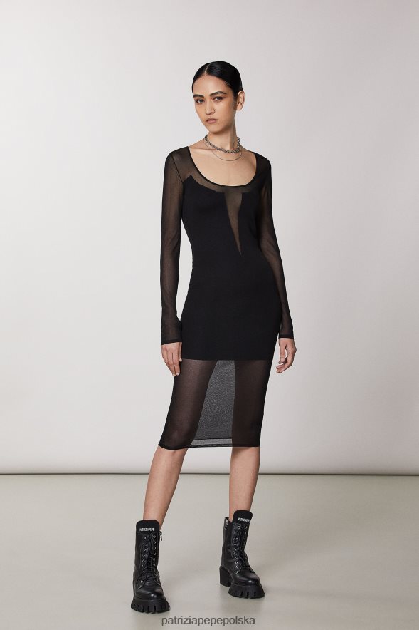 strój Patrizia Pepe Nero kobiety sukienka z prześwitującymi szczegółami 866488453