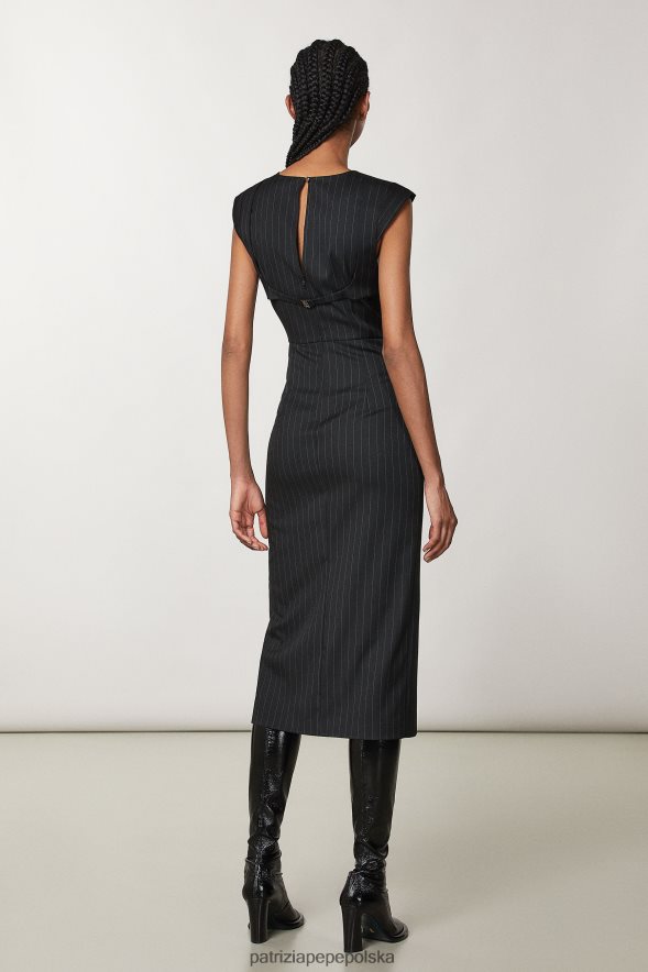 strój Patrizia Pepe czarne paski kobiety flanelowa sukienka midi 866488113