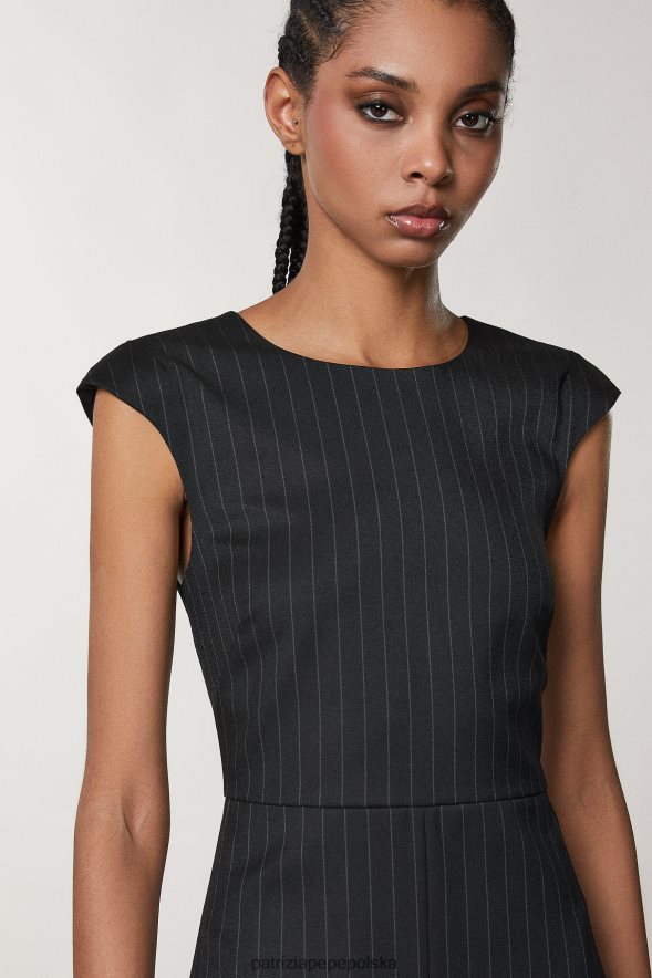 strój Patrizia Pepe czarne paski kobiety flanelowa sukienka midi 866488113