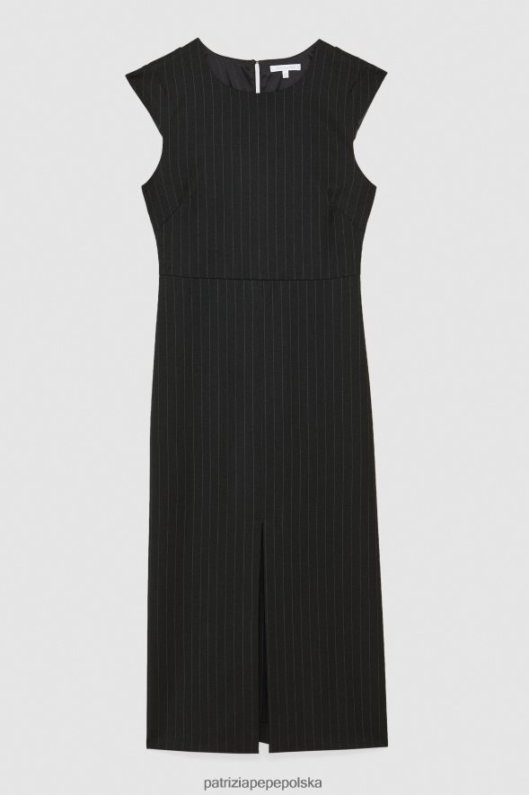 strój Patrizia Pepe czarne paski kobiety flanelowa sukienka midi 866488113