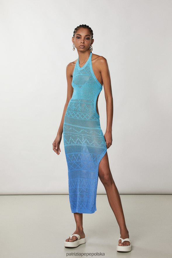strój Patrizia Pepe degradacja koloru niebieskiego/zielonego kobiety bawełniana sukienka midi wykonana na szydełku 866488689