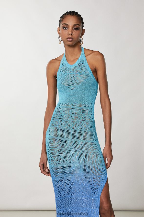 strój Patrizia Pepe degradacja koloru niebieskiego/zielonego kobiety bawełniana sukienka midi wykonana na szydełku 866488689