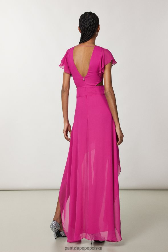 strój Patrizia Pepe flashowa fuksja kobiety sukienka z wiskozy i szyfonu 86648870