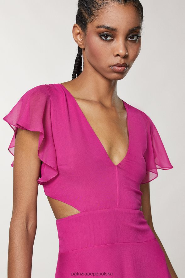 strój Patrizia Pepe flashowa fuksja kobiety sukienka z wiskozy i szyfonu 86648870