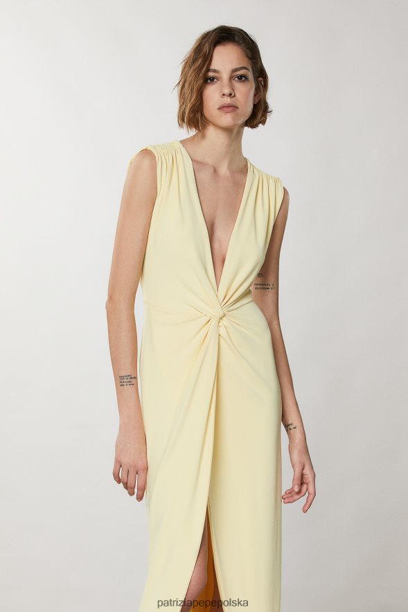 strój Patrizia Pepe klarowność żółta kobiety sukienka z węzłem i dekoltem w kształcie litery V 866488296