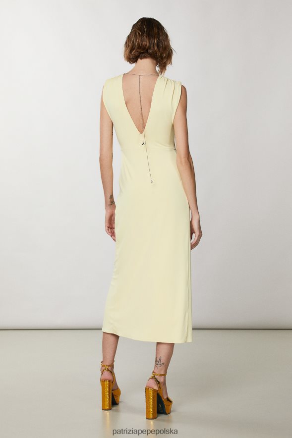 strój Patrizia Pepe klarowność żółta kobiety sukienka z węzłem i dekoltem w kształcie litery V 866488296