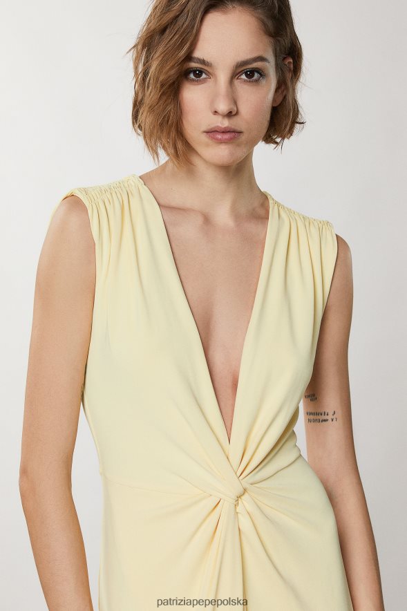 strój Patrizia Pepe klarowność żółta kobiety sukienka z węzłem i dekoltem w kształcie litery V 866488296