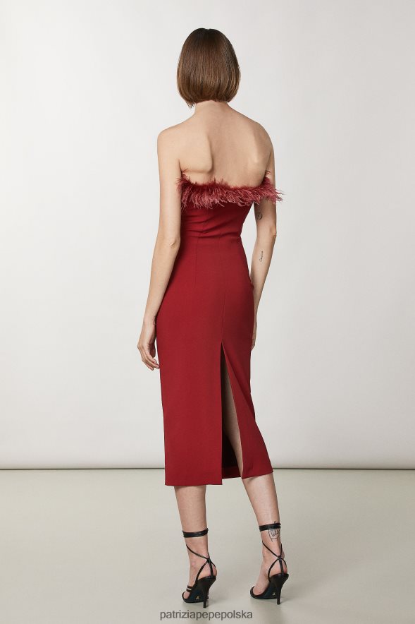 strój Patrizia Pepe marsjańska czerwień kobiety sukienka midi z piórami 86648884
