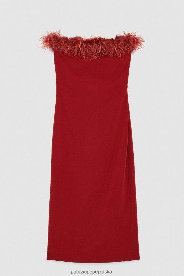 strój Patrizia Pepe marsjańska czerwień kobiety sukienka midi z piórami 86648884