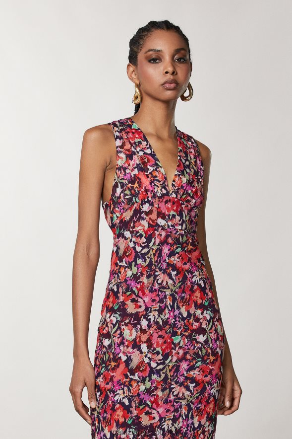 strój Patrizia Pepe marsjański czerwony kwiat kobiety sukienka midi z wiskozy 86648856