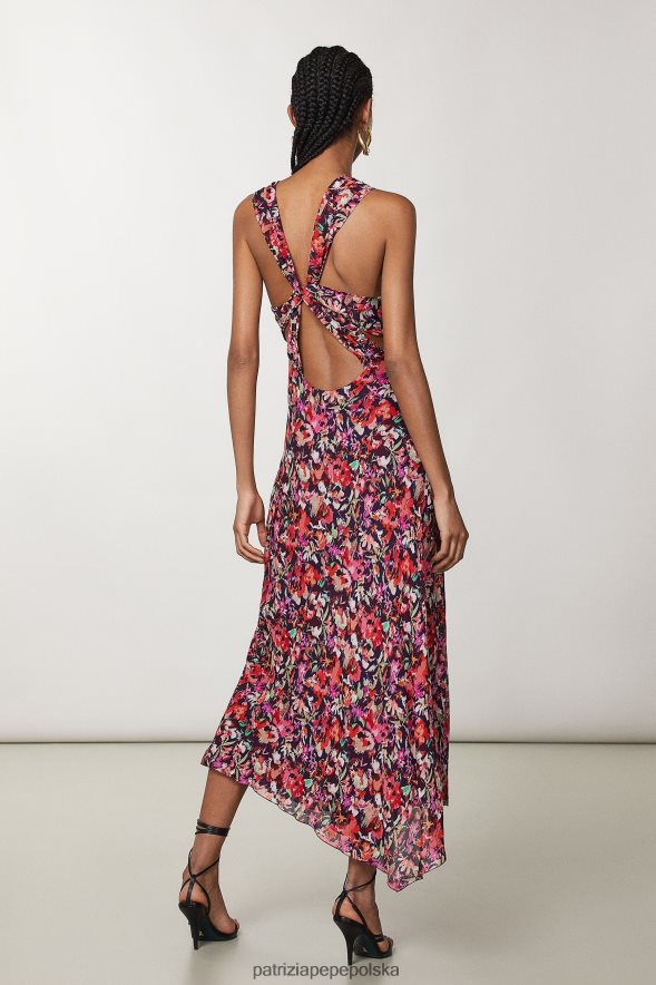 strój Patrizia Pepe marsjański czerwony kwiat kobiety sukienka midi z wiskozy 86648856