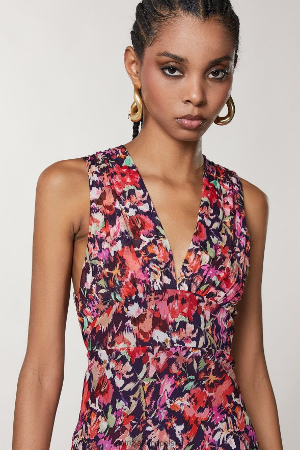 strój Patrizia Pepe marsjański czerwony kwiat kobiety sukienka midi z wiskozy 86648856