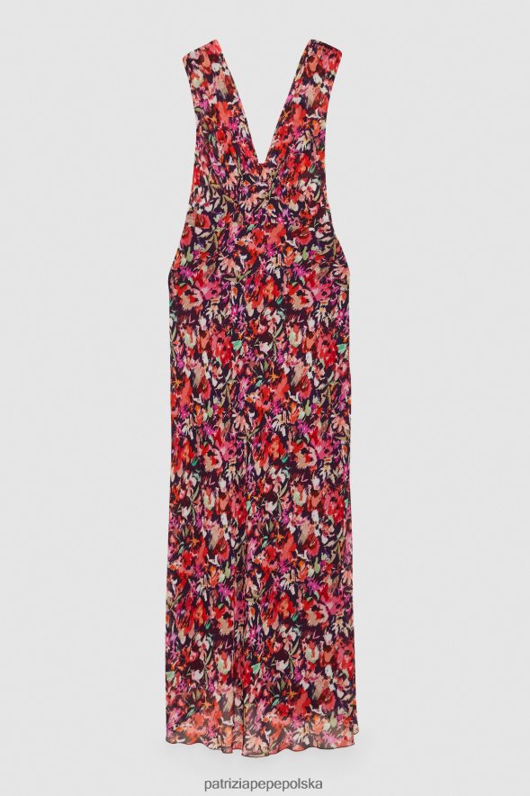 strój Patrizia Pepe marsjański czerwony kwiat kobiety sukienka midi z wiskozy 86648856