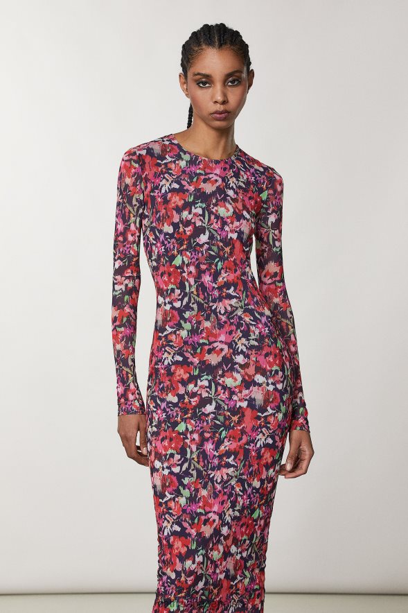 strój Patrizia Pepe marsjański czerwony kwiat kobiety tiulowa sukienka midi 86648872