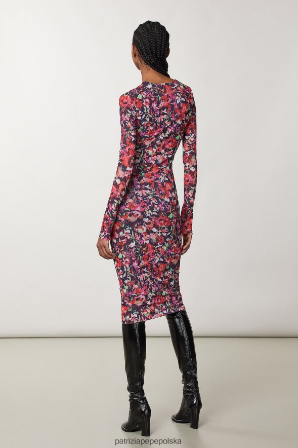 strój Patrizia Pepe marsjański czerwony kwiat kobiety tiulowa sukienka midi 86648872