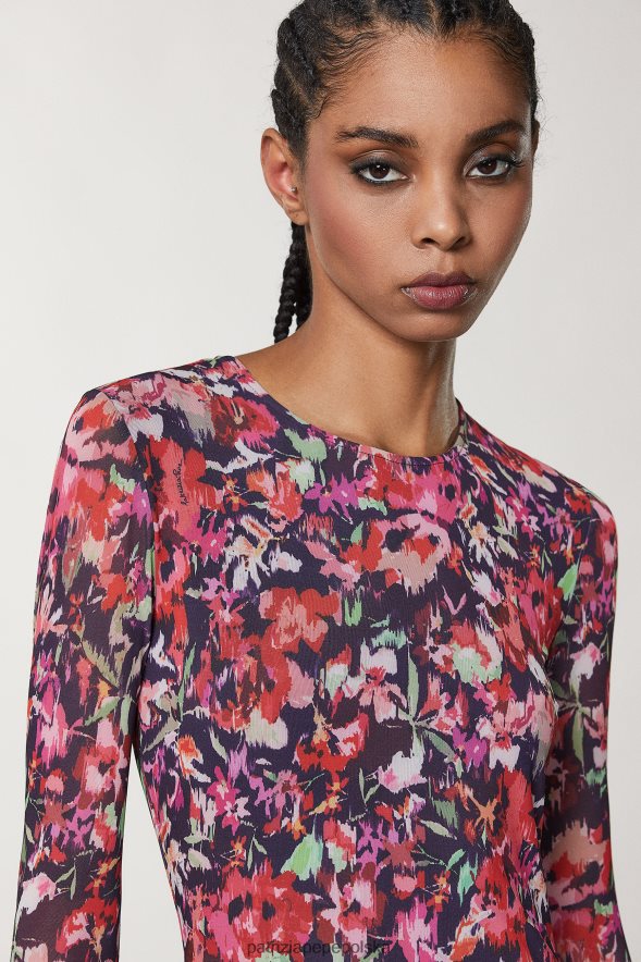 strój Patrizia Pepe marsjański czerwony kwiat kobiety tiulowa sukienka midi 86648872