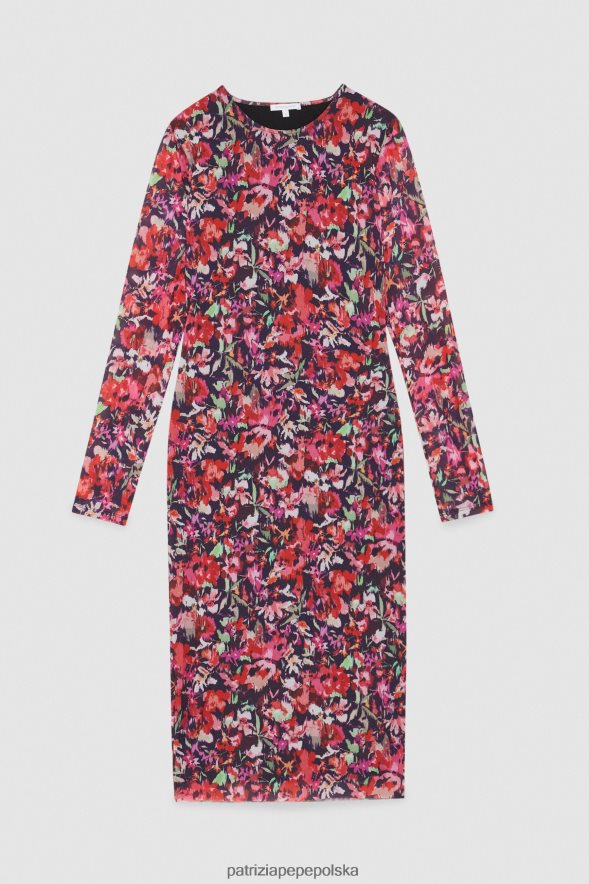 strój Patrizia Pepe marsjański czerwony kwiat kobiety tiulowa sukienka midi 86648872