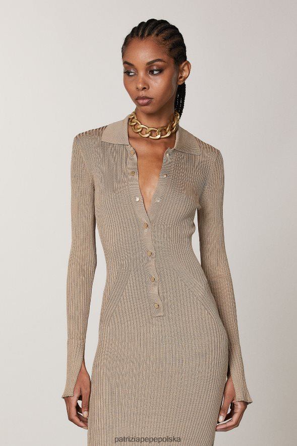 strój Patrizia Pepe marzycielski beż kobiety sukienka koszulowa midi 866488485