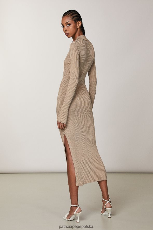 strój Patrizia Pepe marzycielski beż kobiety sukienka koszulowa midi 866488485