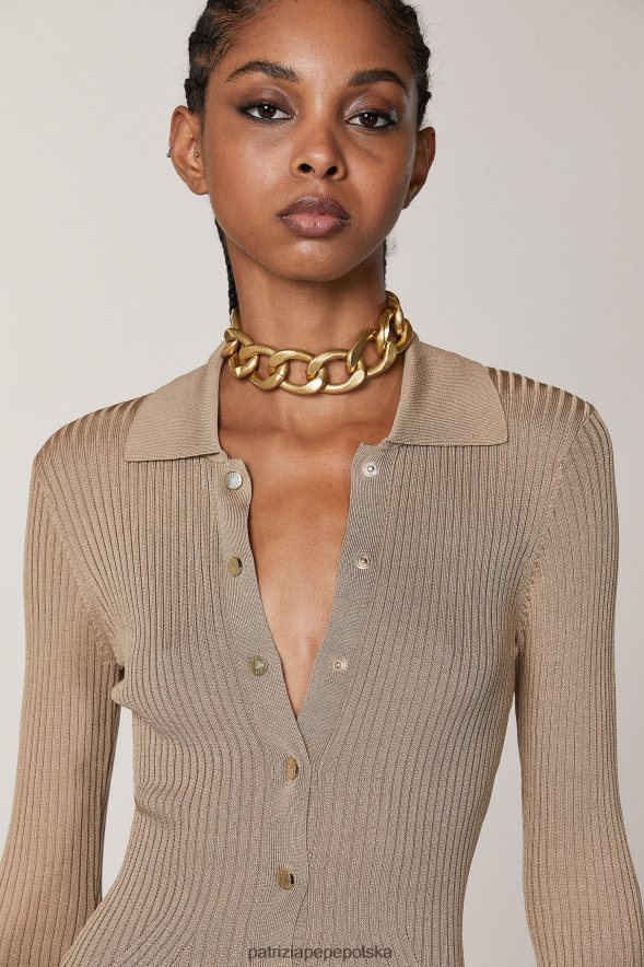 strój Patrizia Pepe marzycielski beż kobiety sukienka koszulowa midi 866488485