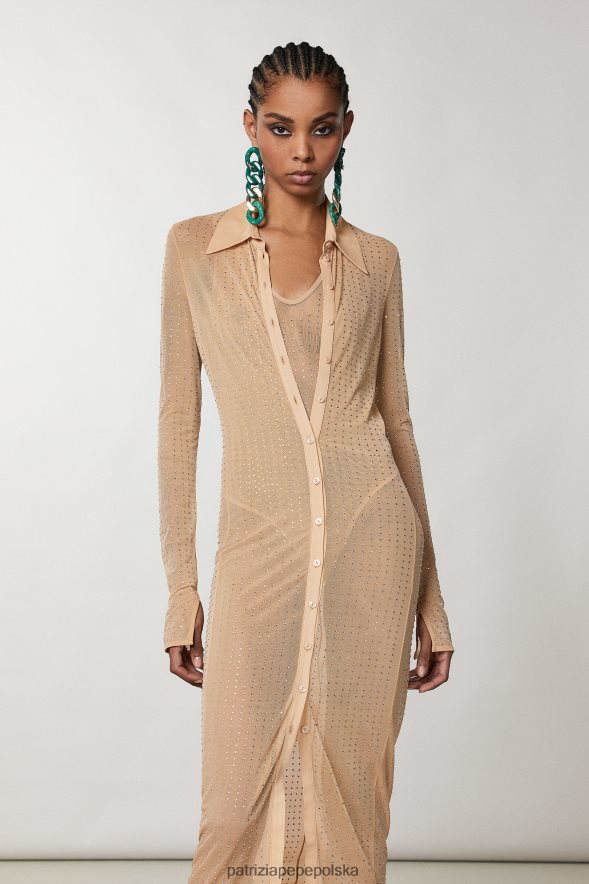 strój Patrizia Pepe nago i kryształowo kobiety Długa sukienka koszulowa ozdobiona kryształkami 866488322