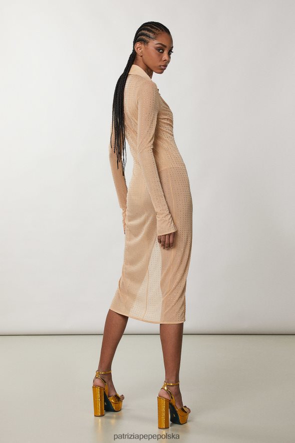 strój Patrizia Pepe nago i kryształowo kobiety Długa sukienka koszulowa ozdobiona kryształkami 866488322