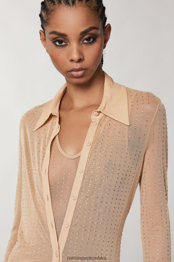 strój Patrizia Pepe nago i kryształowo kobiety Długa sukienka koszulowa ozdobiona kryształkami 866488322