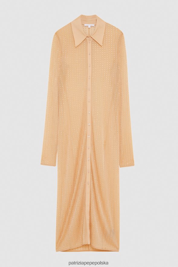 strój Patrizia Pepe nago i kryształowo kobiety Długa sukienka koszulowa ozdobiona kryształkami 866488322