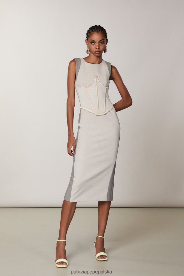 strój Patrizia Pepe naturalna mieszanka kobiety sukienka midi bez rękawów 866488423