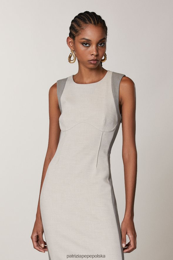 strój Patrizia Pepe naturalna mieszanka kobiety sukienka midi bez rękawów 866488423