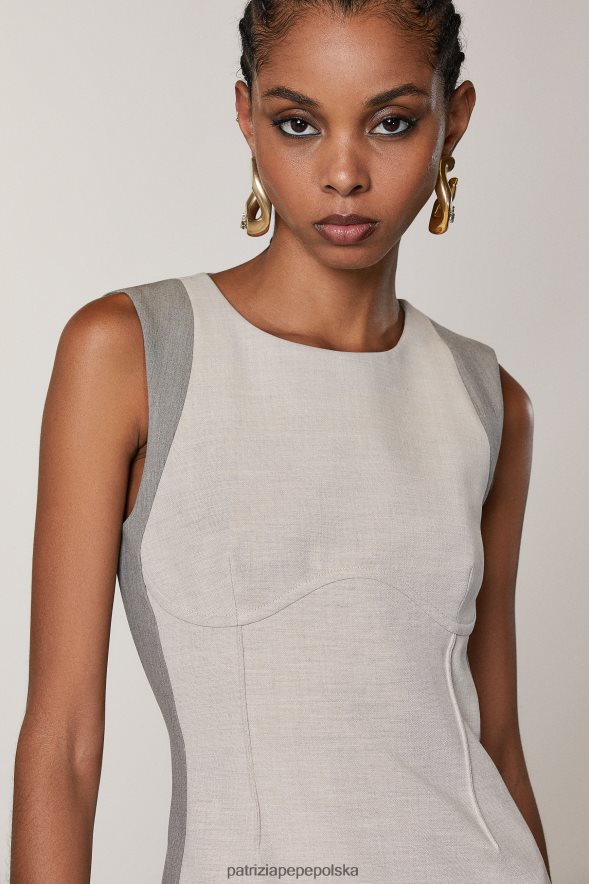 strój Patrizia Pepe naturalna mieszanka kobiety sukienka midi bez rękawów 866488423