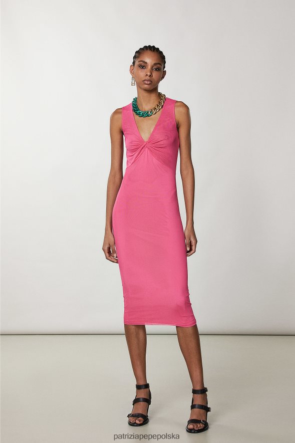 strój Patrizia Pepe płatek fuksji kobiety sukienka midi z węzełkami 866488246