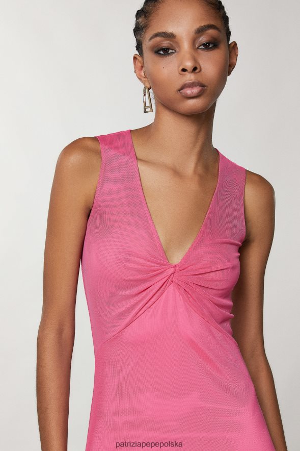 strój Patrizia Pepe płatek fuksji kobiety sukienka midi z węzełkami 866488246