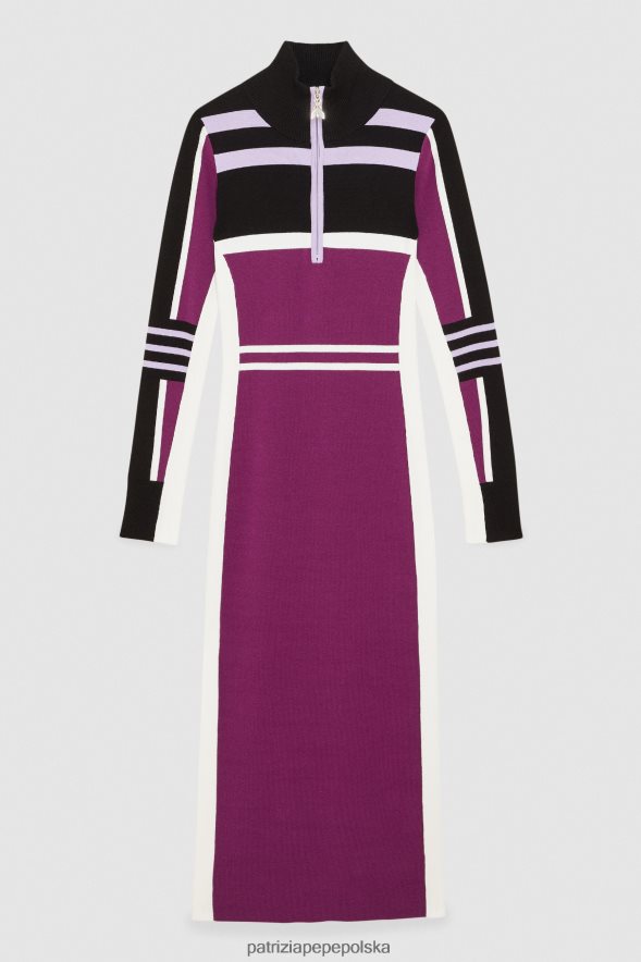 strój Patrizia Pepe rowerzysta fioletowy kobiety dzianinowa sukienka midi z wysokim dekoltem 866488452