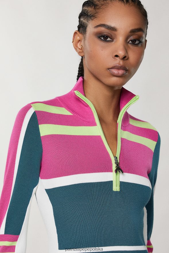 strój Patrizia Pepe rowerzysta zielony kobiety dzianinowa sukienka midi z wysokim dekoltem 866488449