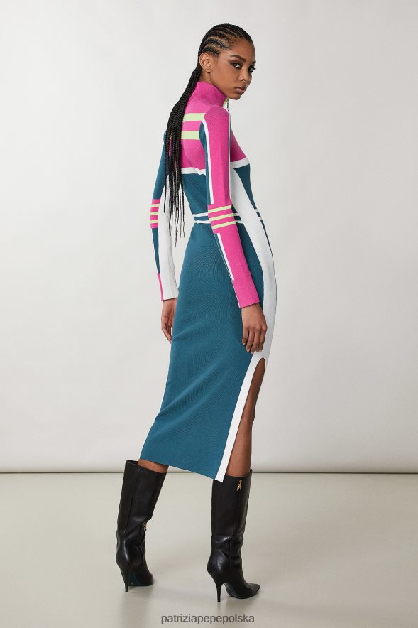 strój Patrizia Pepe rowerzysta zielony kobiety dzianinowa sukienka midi z wysokim dekoltem 866488449