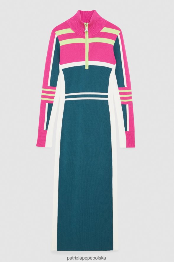strój Patrizia Pepe rowerzysta zielony kobiety dzianinowa sukienka midi z wysokim dekoltem 866488449