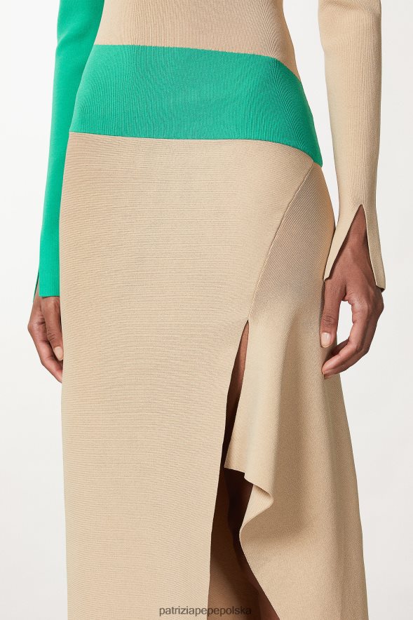 strój Patrizia Pepe rzemieślniczy beż i v.zieleń kobiety dwukolorowa asymetryczna sukienka 866488631